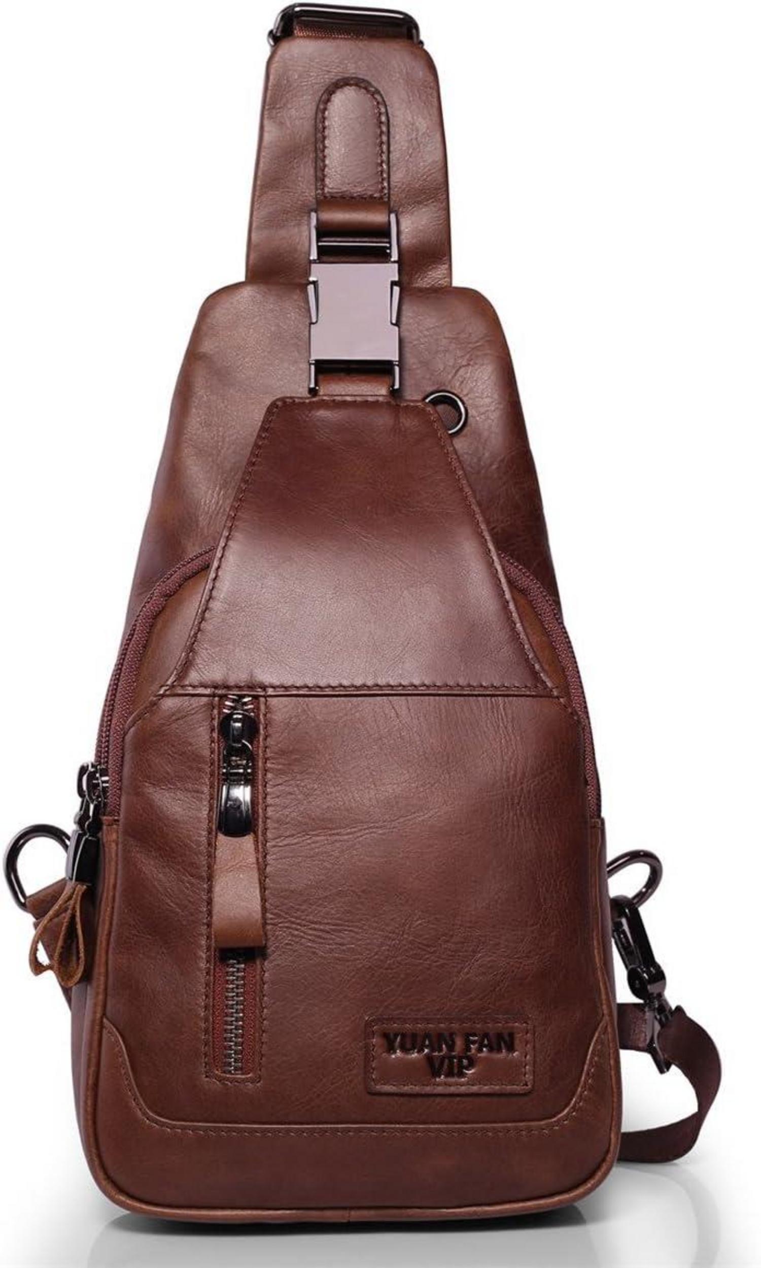Echtes Leder Herren Brusttasche Umhängetasche Braun