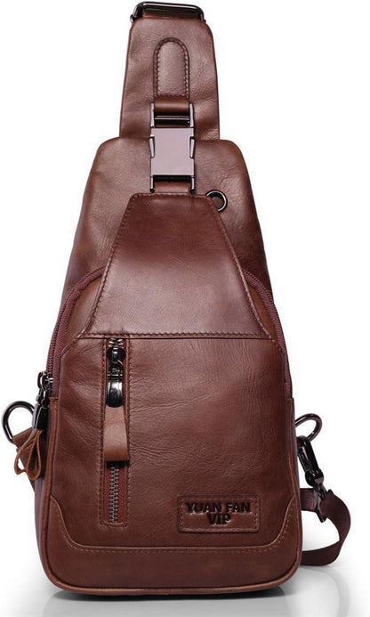 Echtes Leder Herren Brusttasche Umhängetasche Braun