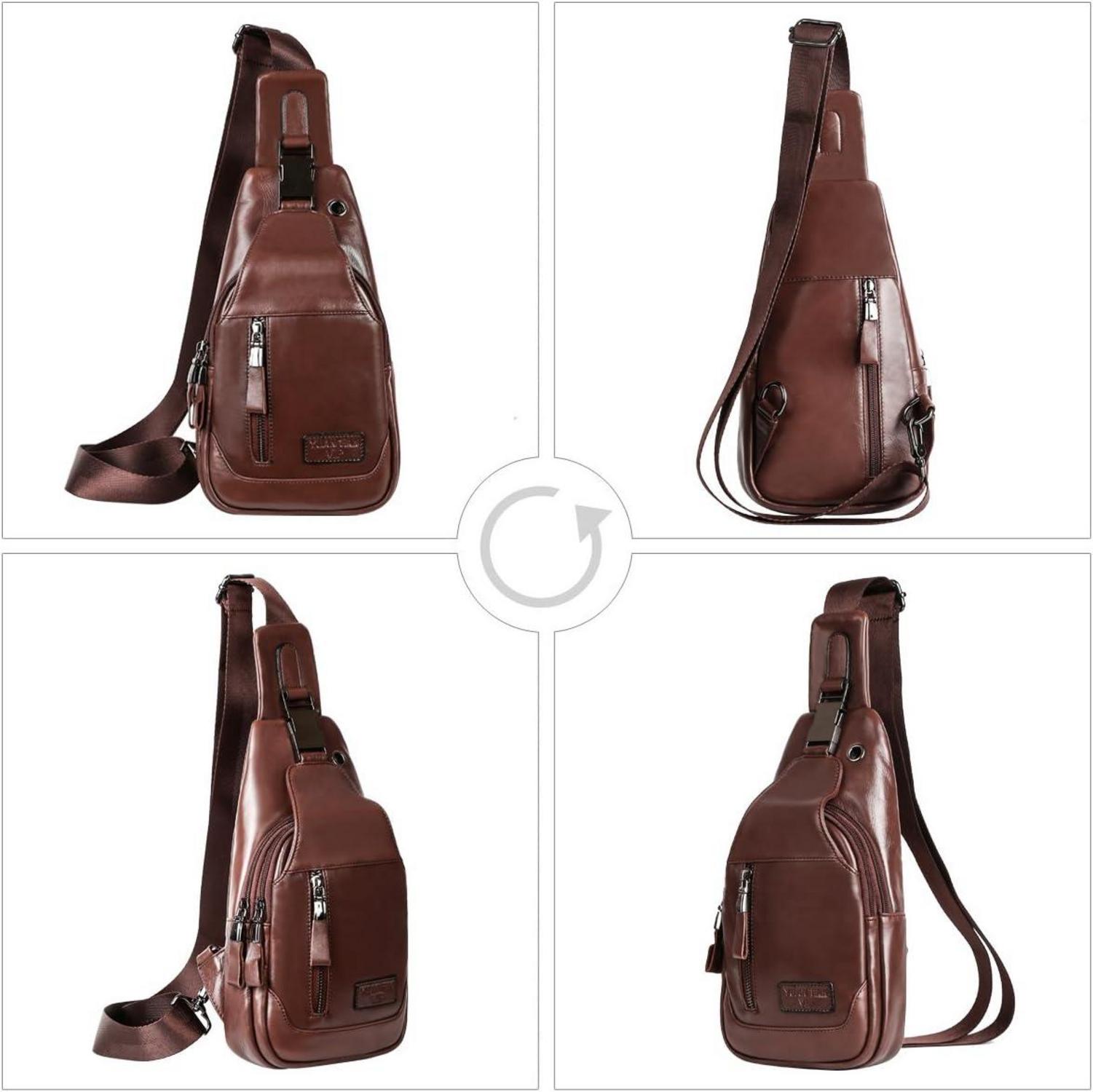 Leathario Herren Brusttasche Echtes Leder, Schultertasche Braun