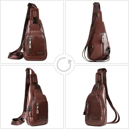 Leathario Herren Brusttasche Echtes Leder, Schultertasche Braun