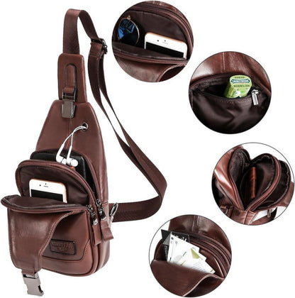 Leathario Herren Brusttasche Umhängetasche echtes Leder Braun