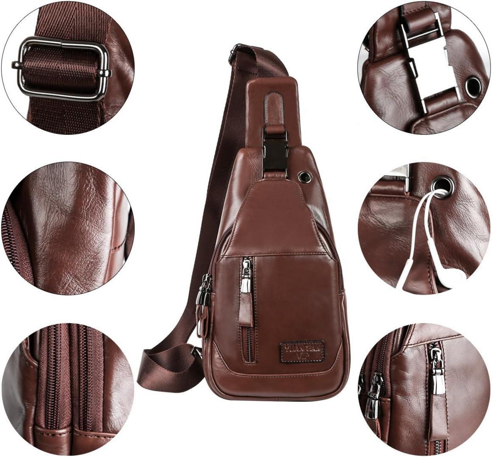 Herren Brusttasche echtem Leder Umhängetasche Vintage Stil