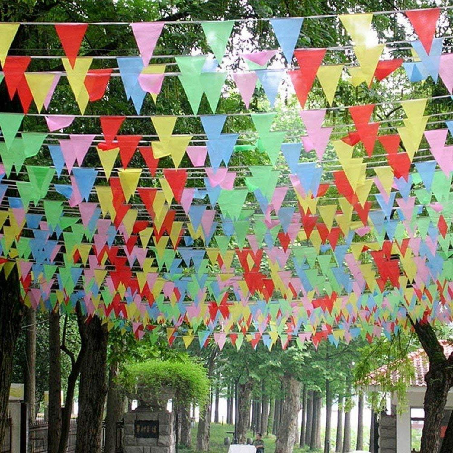 100M Wimpelkette Mehrfarbig Nylon Stoff Banner Geburtstag Hochzeit 200 Flags