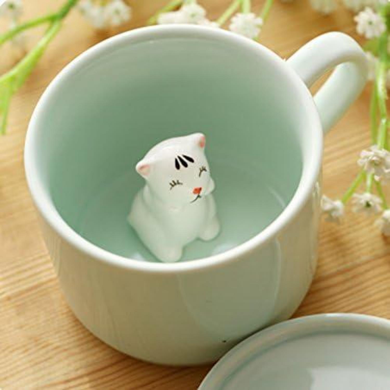 Keramik Becher 3D Katze Tier Morgen Schale Geschenk