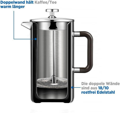 ecooe 1.5L French Press Kaffeebereiter Edelstahl