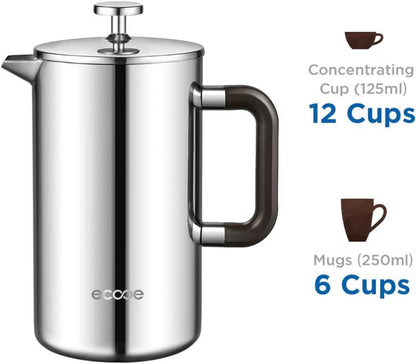 French Press 1.5L Edelstahl Doppelwandig Kaffeebereiter mit 3 Filtern