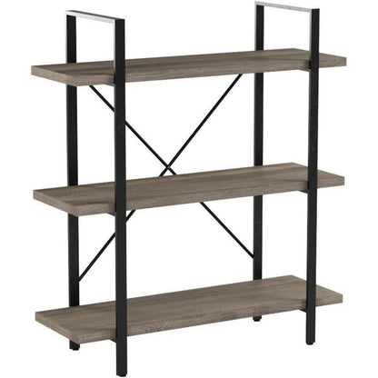 Industrielles Bücherregal Grau mit 3 Etagen – Metall & Holz
