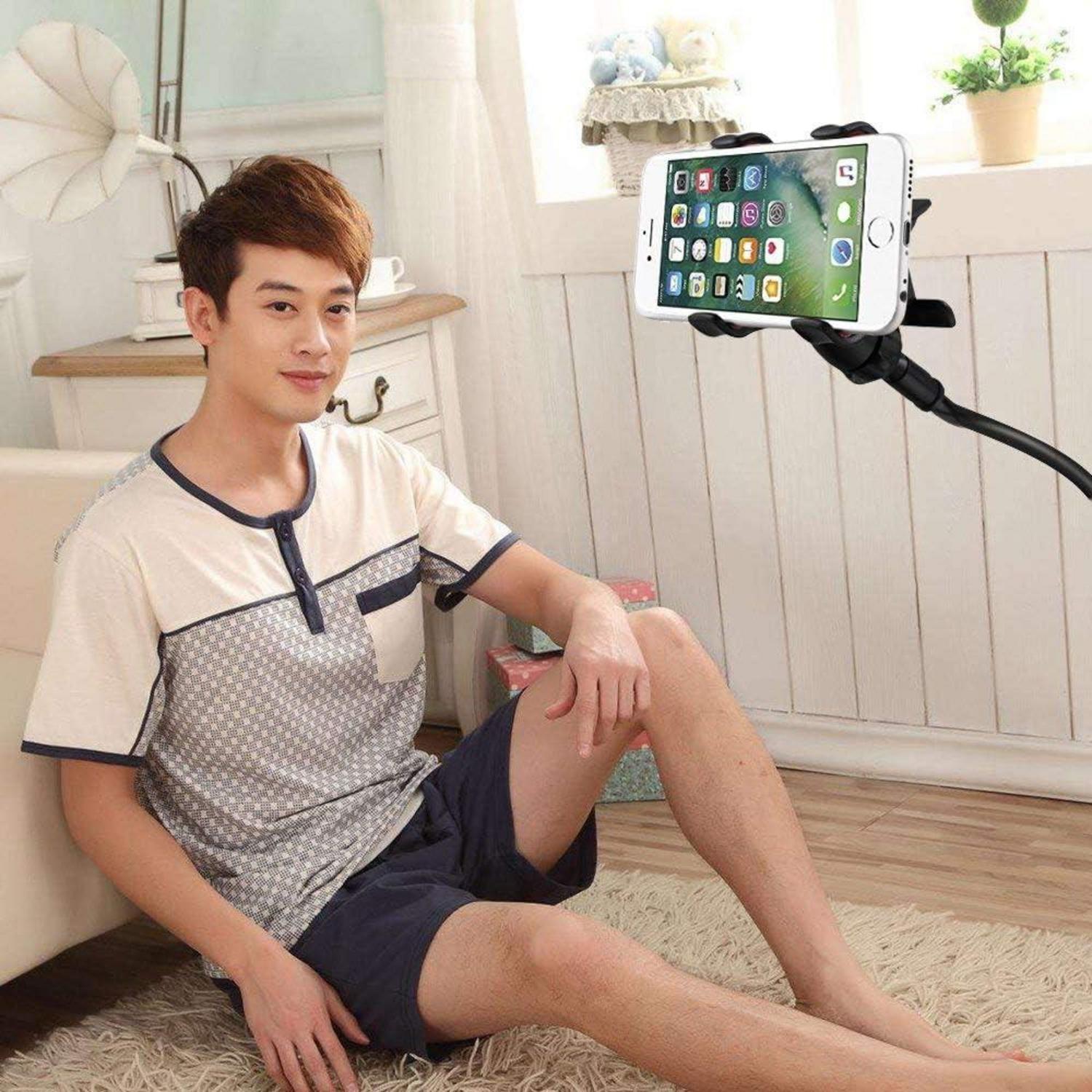 Schwarzer Schwanenhals Handy Halter Bett iPhone Samsung Smartphone 4-6,5 Zoll