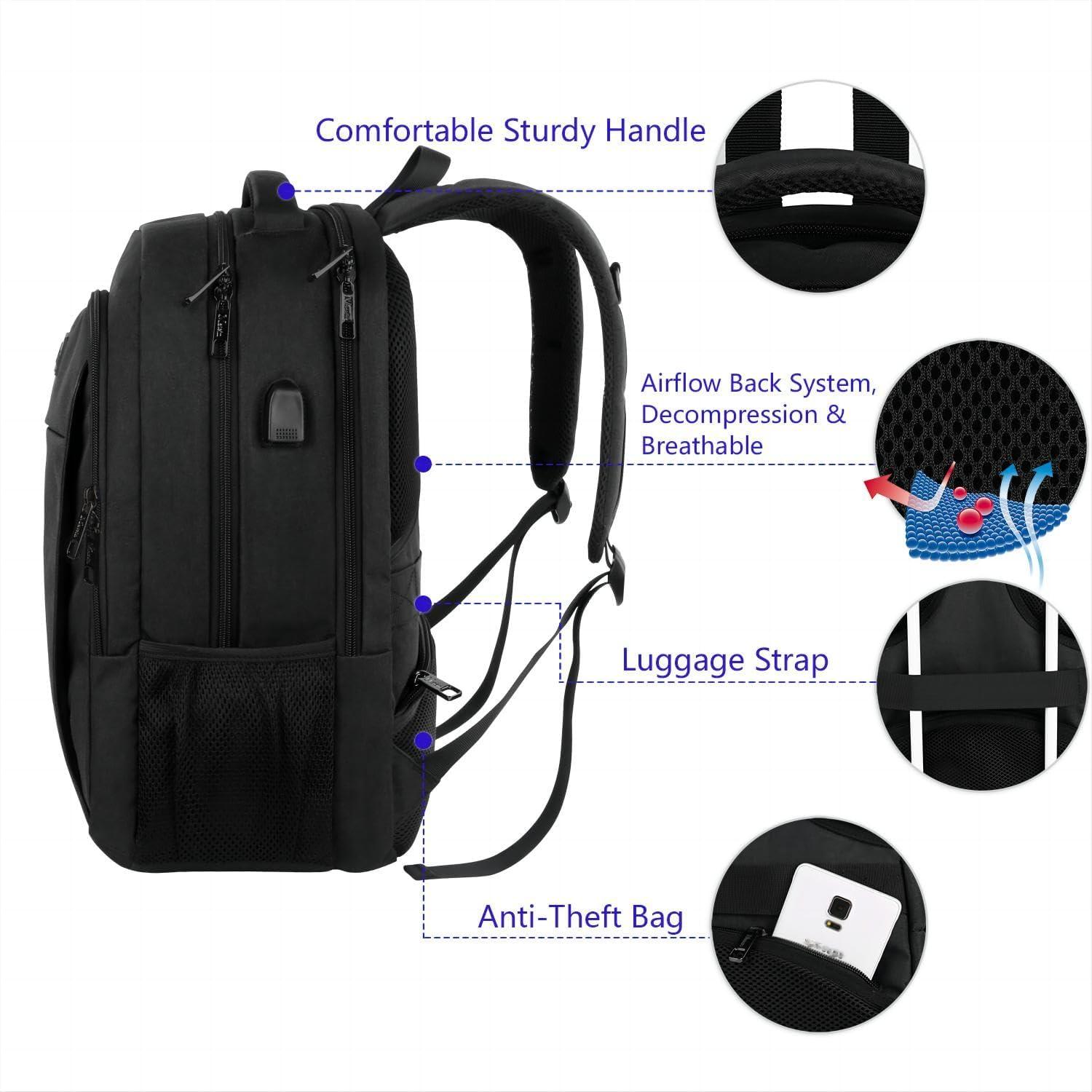 Business Laptop Rucksack 15,6 Zoll USB Ladeanschluss Wasserdicht Schwarz