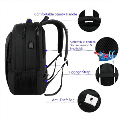 Business Laptop Rucksack 15,6 Zoll USB Ladeanschluss Wasserdicht Schwarz