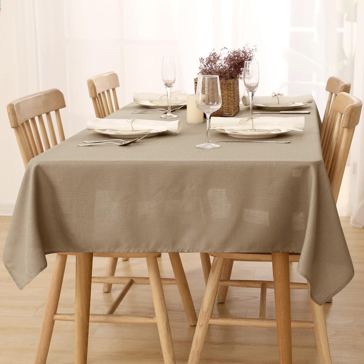Wasserabweisende Leinenoptik Tischdecke 140x240 Taupe