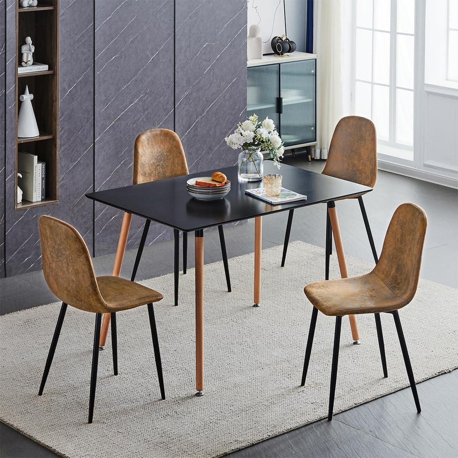 Homy Casa 4er Set Esszimmerstühle Vintage Wildledersitz Schwarz