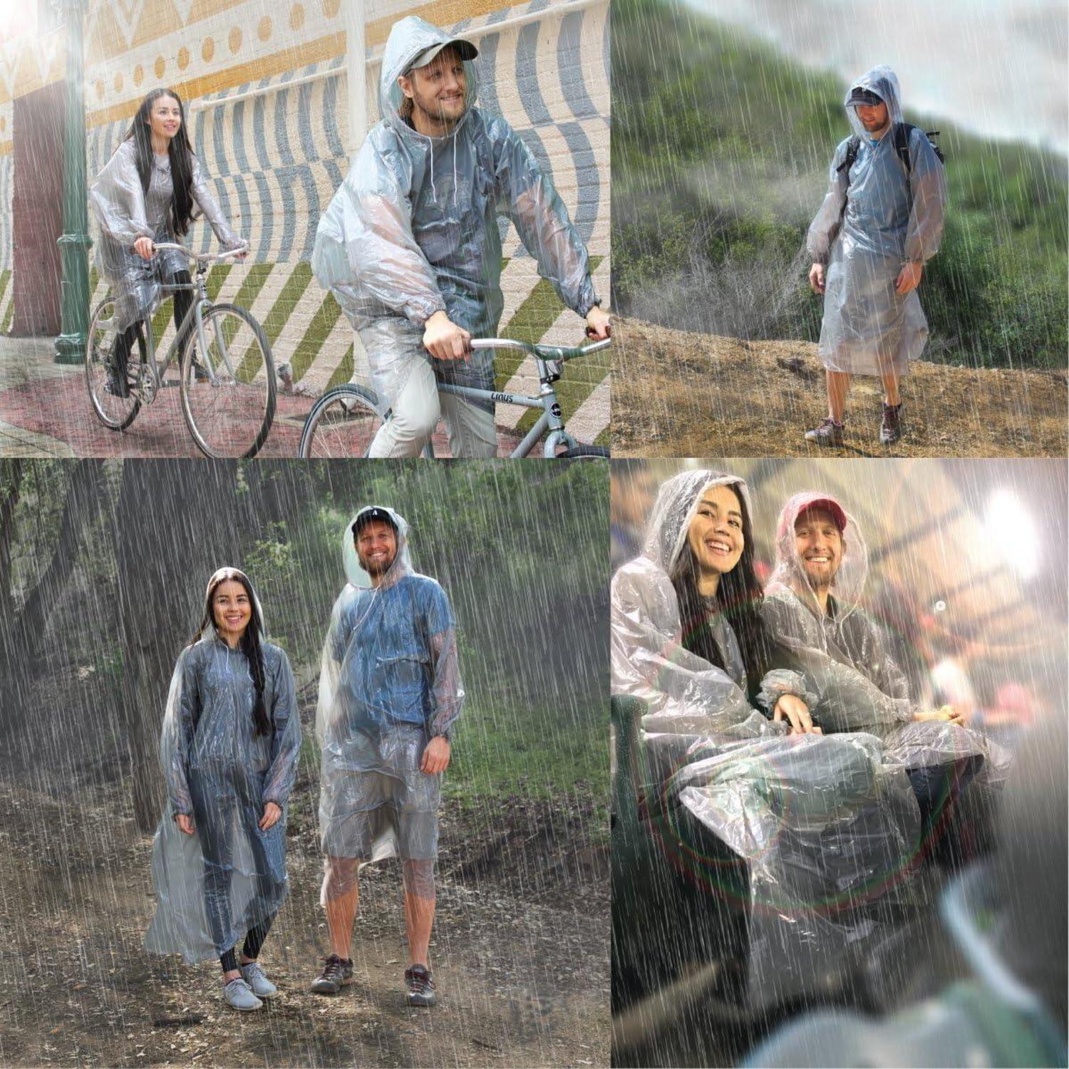 Einweg Regenponcho Transparent 5er Pack Kapuze wiederverwendbar
