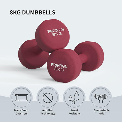 PROIRON Neopren Kurzhantel Set 2er-Set 2x8KG für Frauen