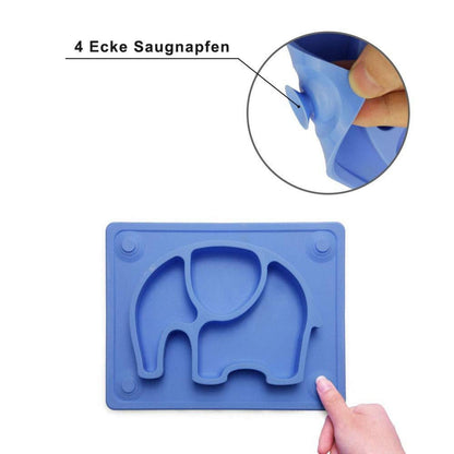 Baby Teller Silikon Rutschfester Elefanten Form Tischset 26x20x3cm Blau