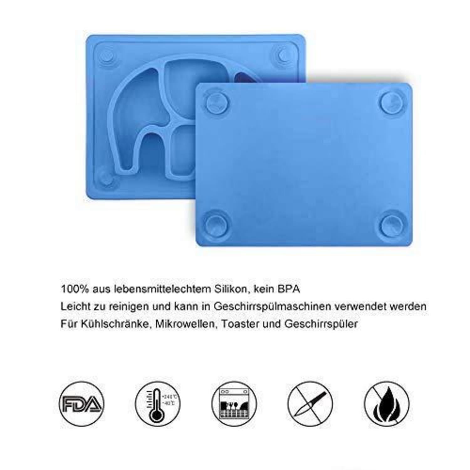 Silikon Baby Teller Rutschfest Kinderteller Hochstuhl 26x20x3cm Blau