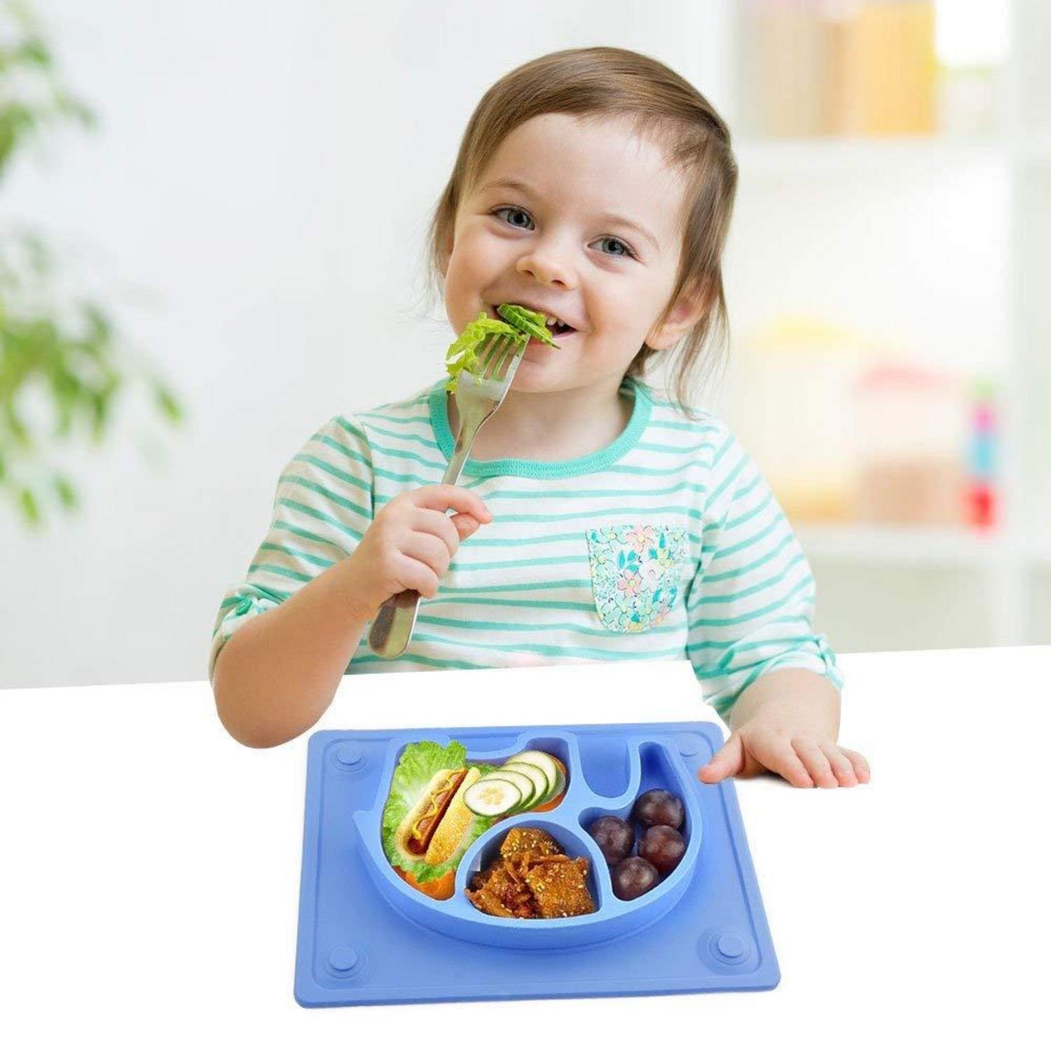 Silikon Baby Teller Rutschfest Kinderteller Hochstuhl 26x20x3cm Blau
