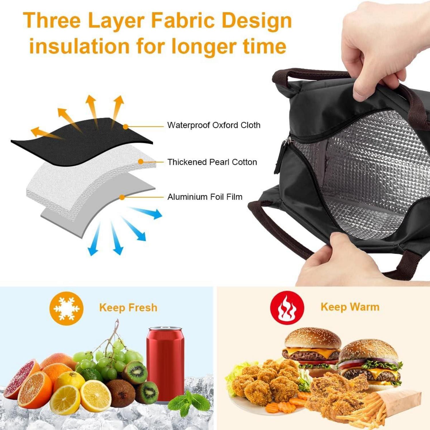 Isolierte Lunchtasche für Arbeit und Schule - Wasserdicht Schwarz