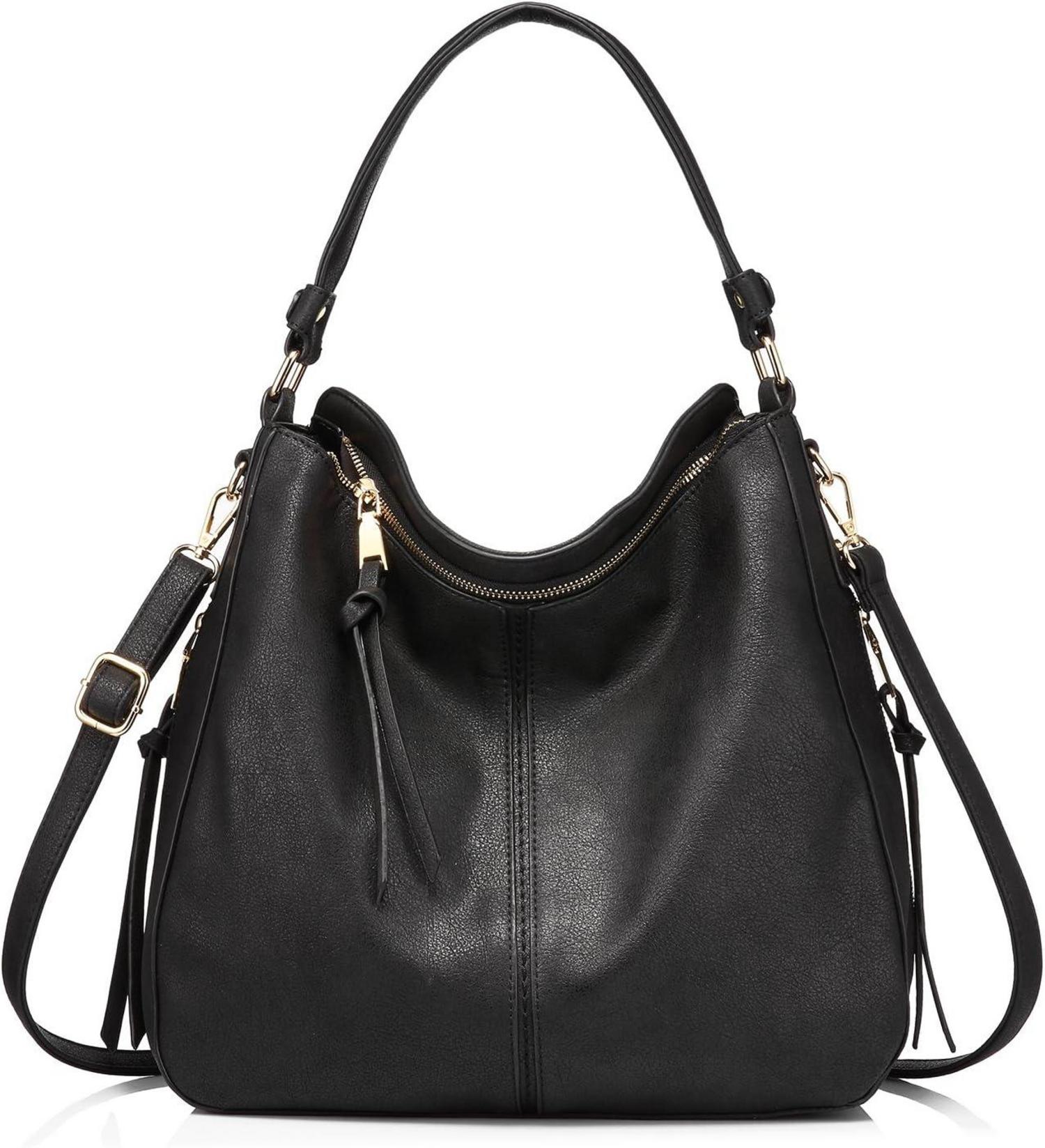 Handtasche Damen Lederimitat Umhängetasche Hobo Schwarz
