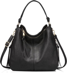 Handtasche Damen Lederimitat Umhängetasche Hobo Schwarz
