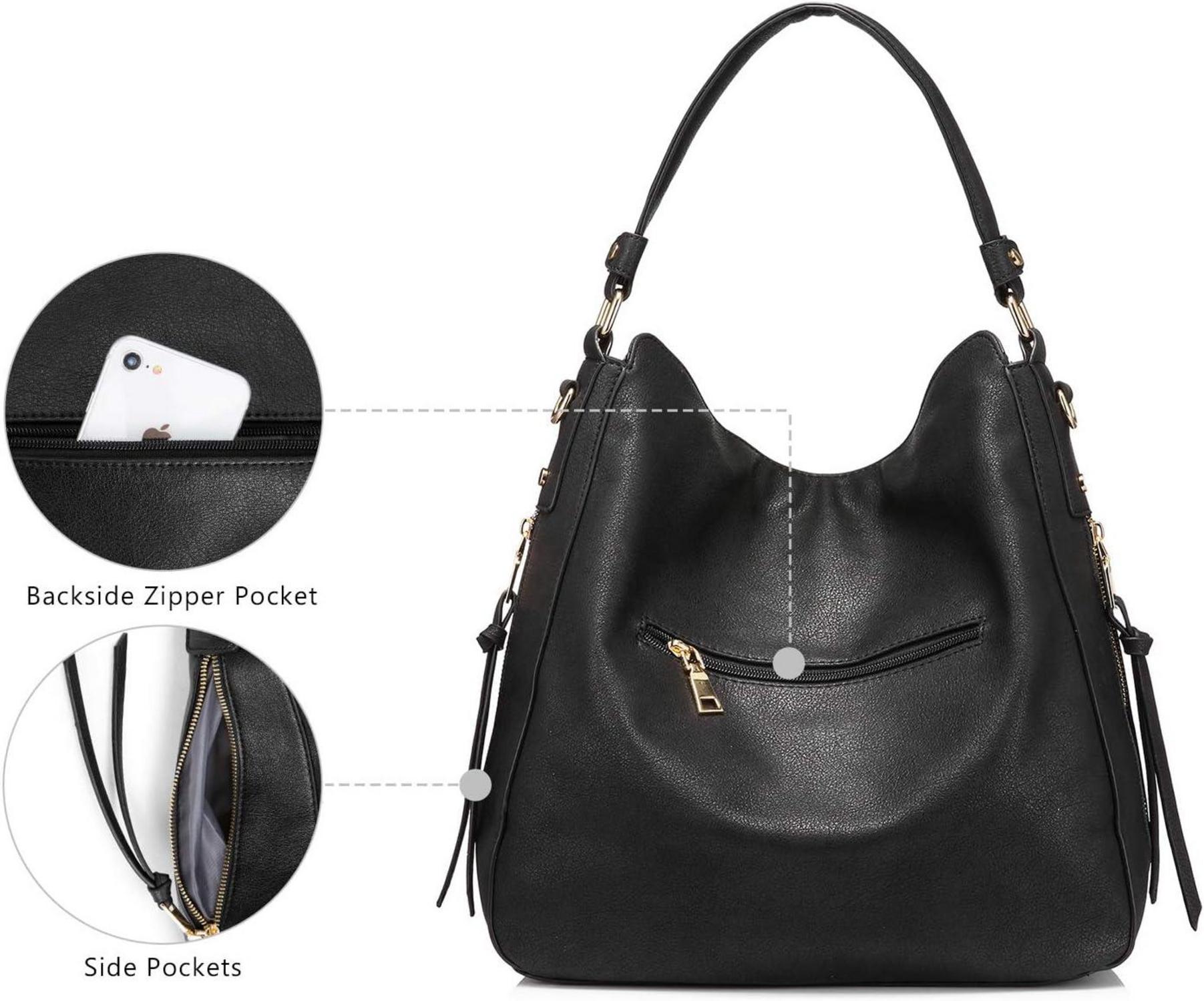 Schwarze Damen Umhängetasche Lederimitat Hobo Designer Tasche groß mit Quasten