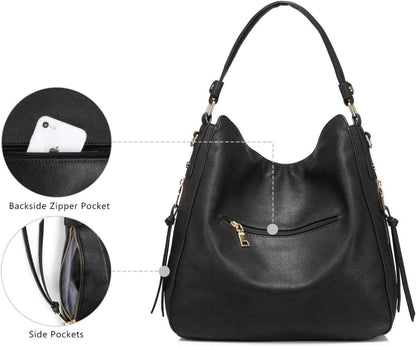 Schwarze Damen Umhängetasche Lederimitat Hobo Designer Tasche groß mit Quasten