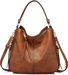 Damen Handtasche Lederimitat Umhängetasche Hobo Quasten Braun