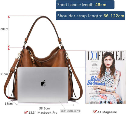 Damen Handtasche Lederimitat Umhängetasche Hobo Quasten Braun