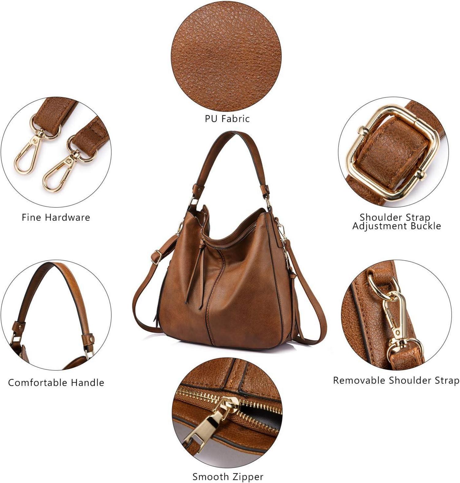 Echte Lederimitat Handtasche Damen Groß Braun Umhängetasche Hobo Designer mit Quasten