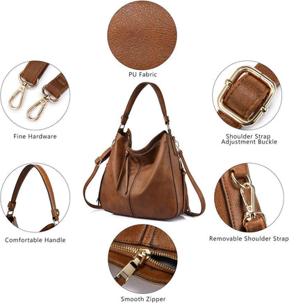 Echte Lederimitat Handtasche Damen Groß Braun Umhängetasche Hobo Designer mit Quasten