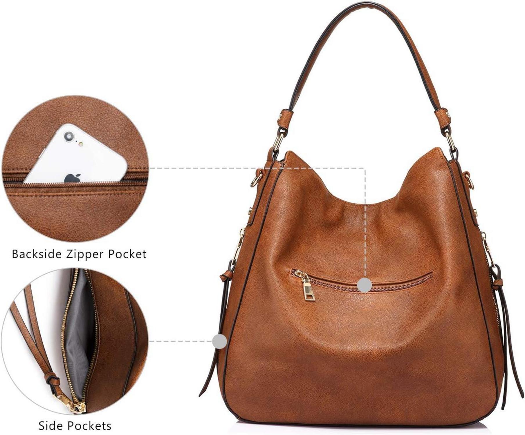 Realer Damen Handtasche Lederimitat Umhängetasche Hobo Braun