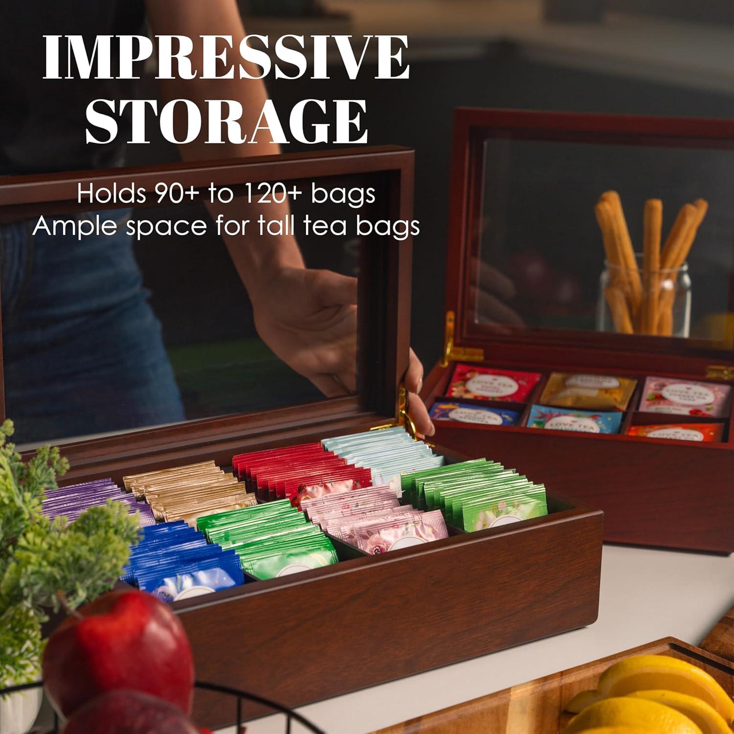 Teebox Holz mit 6 Fächern – Handgefertigt mit kratzfestem