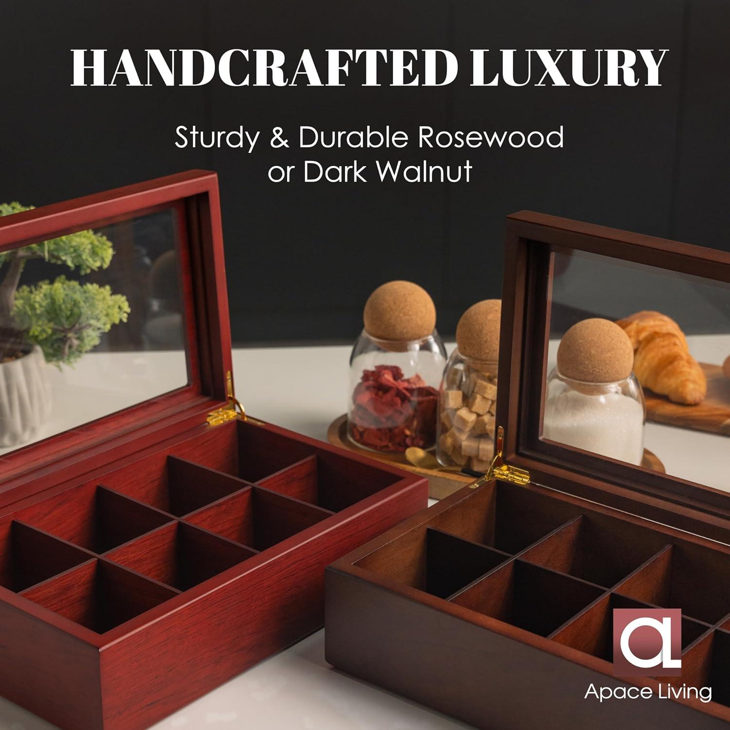 Teebox mit 6 Fächern für Teebeutel Holz Sichtfenster - wasserdicht