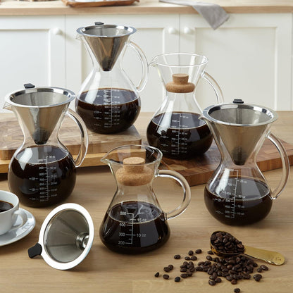 Pour Over Kaffeebereiter mit Edelstahl-Filter und Glaskaraffe 1500 ML