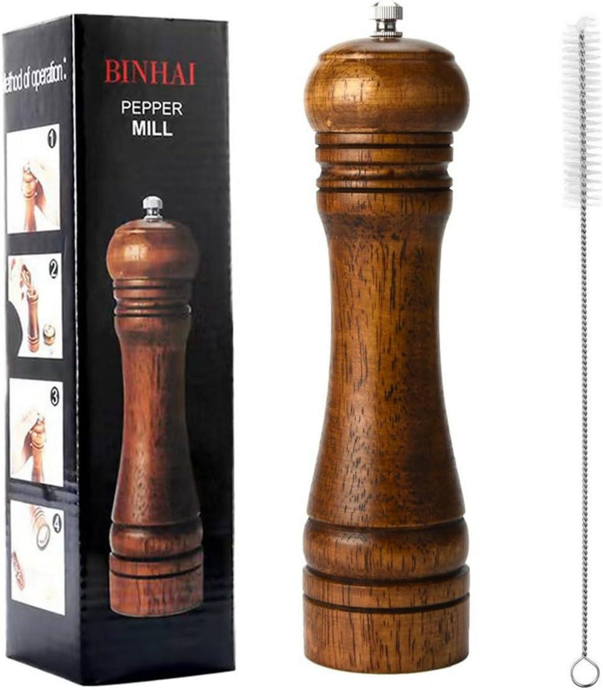 Pfeffermühle aus Holz mit Keramikmahlwerk 8 Zoll