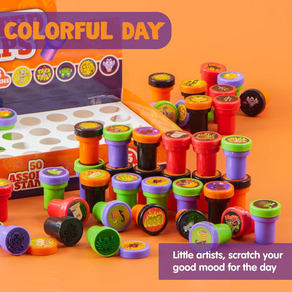 50 Stück Halloween Selbstfärbende Stempelset für Kinder, 25 Designs, sicher, ungiftig
