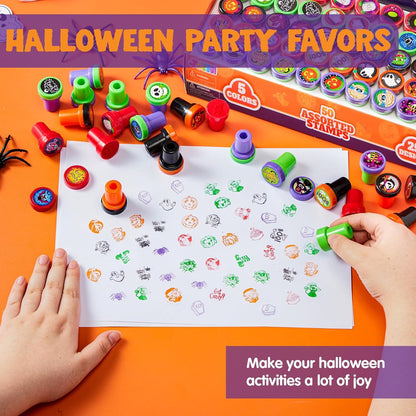 Halloween Stempel Set für Kinder Selbstfärbend 50 Stück mit 25 Designs