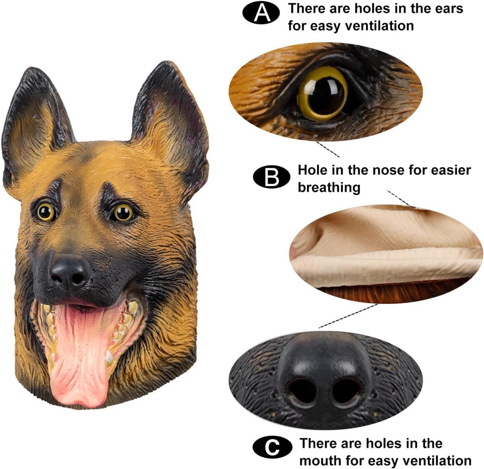 Shepherd Hund Maske Halloween Tier Latex Party Cosplay Unisex