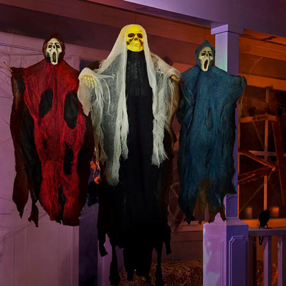 Halloween Deko 3er Set Skelett Gespenst Grim Reaper 89cm 63cm