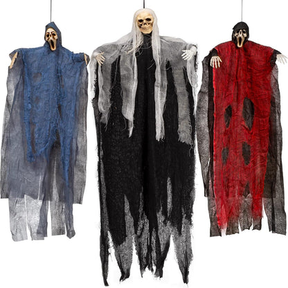 Halloween Skelett Gespenst Deko Set 3 Stück 89cm & 63cm Sehnen Schwimmen Unterwasser bei Nacht