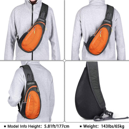 Leichte Brusttasche Grau/Orange | Sling Rucksack für Wandern & Radfahren