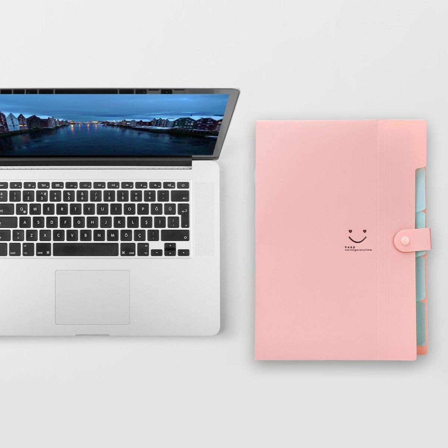 Fächermappe A4 Erweiterbar Tragbar Aktenordner 5 Taschen Pink
