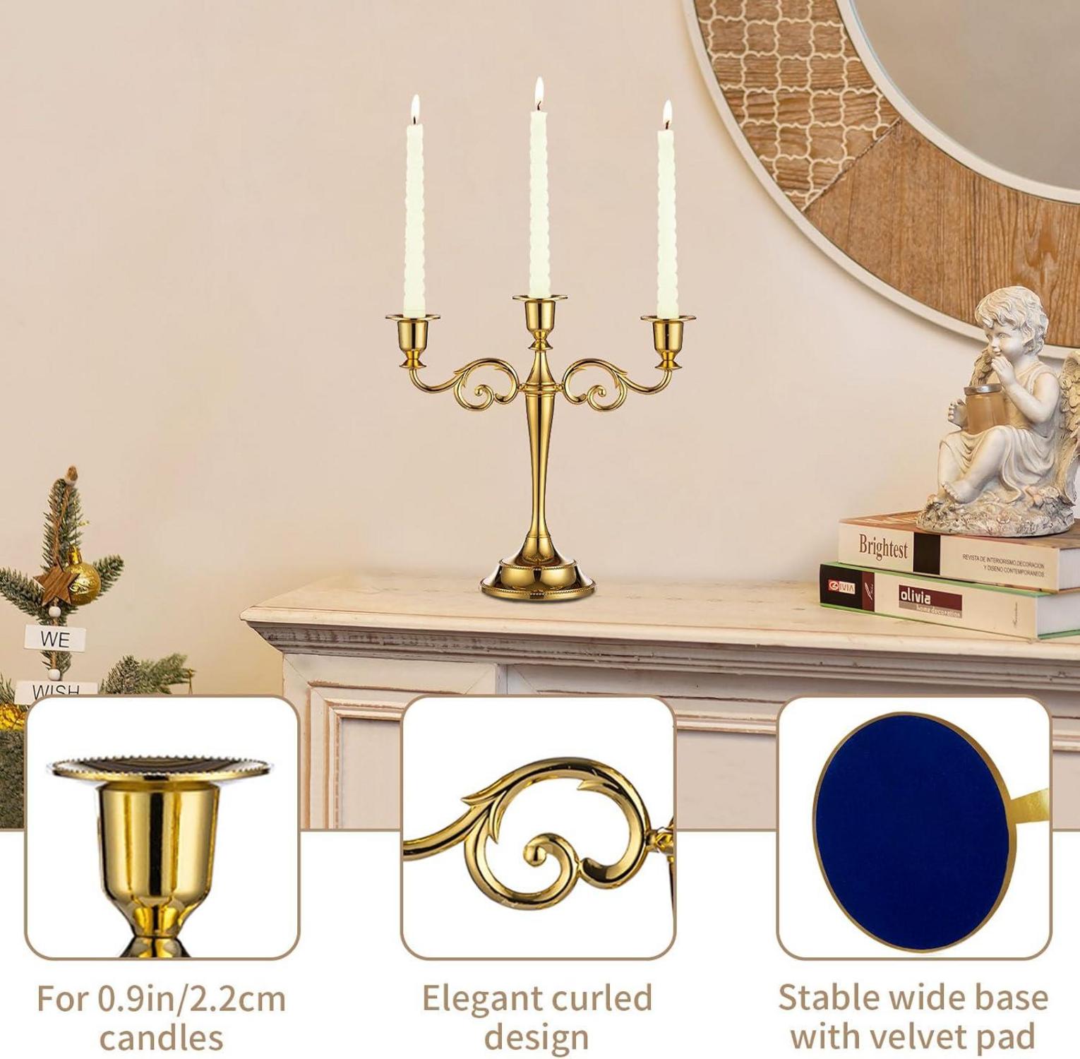 Sziqiqi Aluminium Kerzenständer Gold 3-armig Esstisch Haus Deko