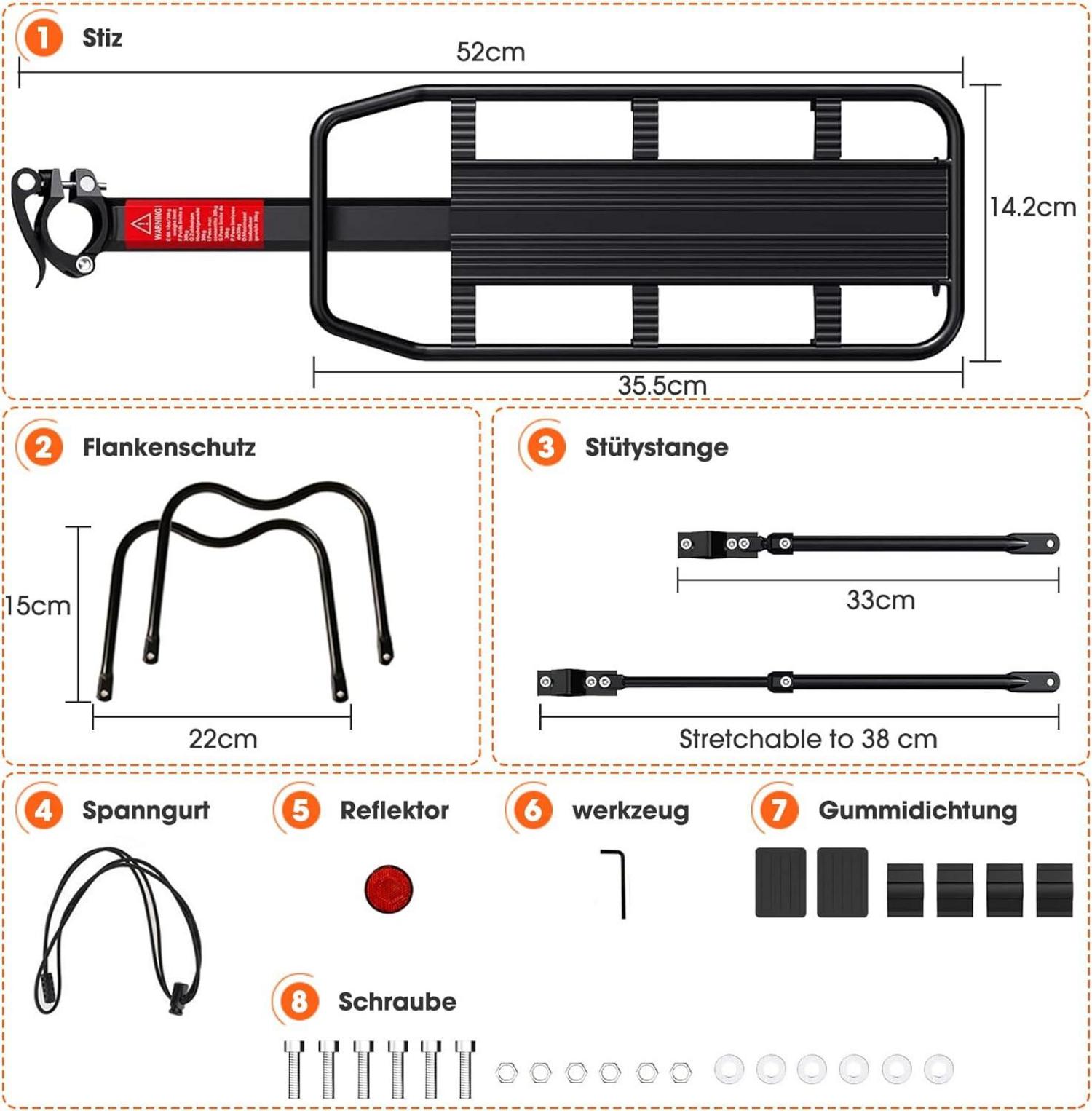Fahrradgepäckträger Mountainbike Aluminiumlegierung 100kg 24-29 Zoll Einstellbar