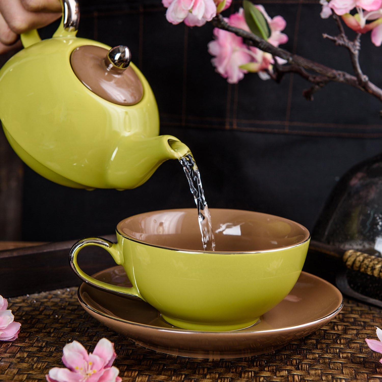 Artvigor Porzellan Tee Kaffee Set 3-teilig Kaffeekanne Kaffeetasse Untertasse