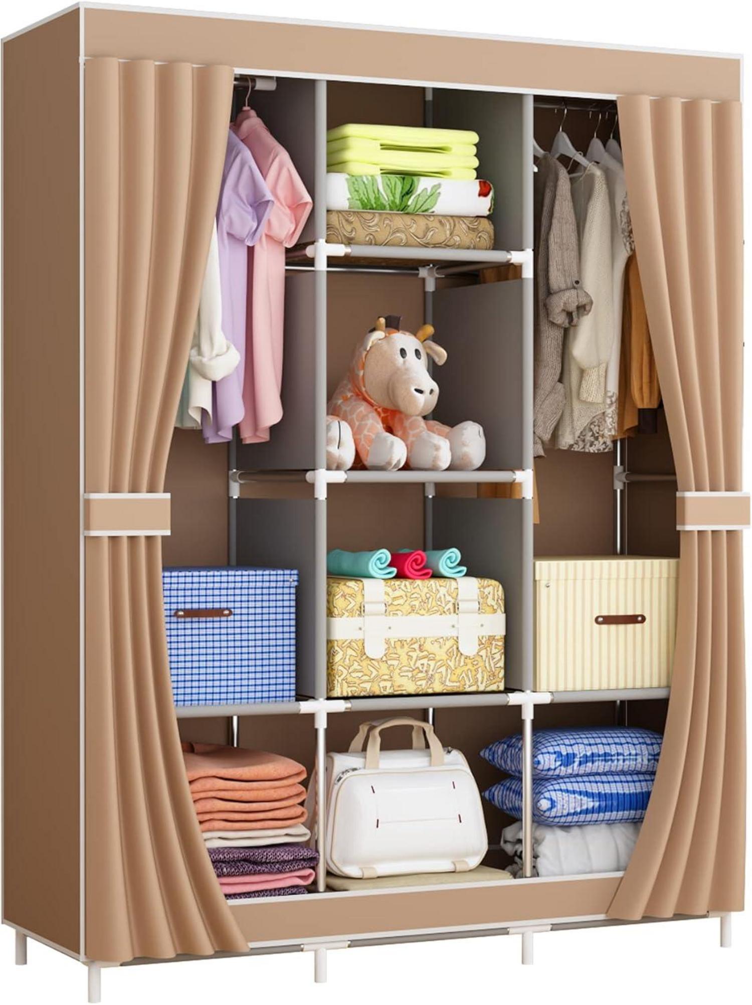 UDEAR Einfacher Stoff-Kleiderschrank mit extra Platz Braun