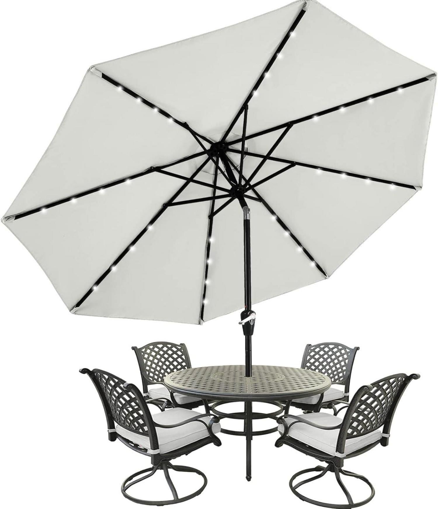 Sonnenschirm 270 cm mit Solar-LEDs 32 Lichter und 8 Rippen Grau