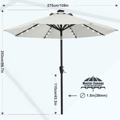 Sonnenschirm 270 cm mit Solar-LED, Gartenschirm 32