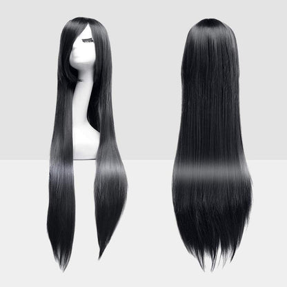Perücke Schwarz 100cm Glatt mit Haarnetz - Cosplay Wig