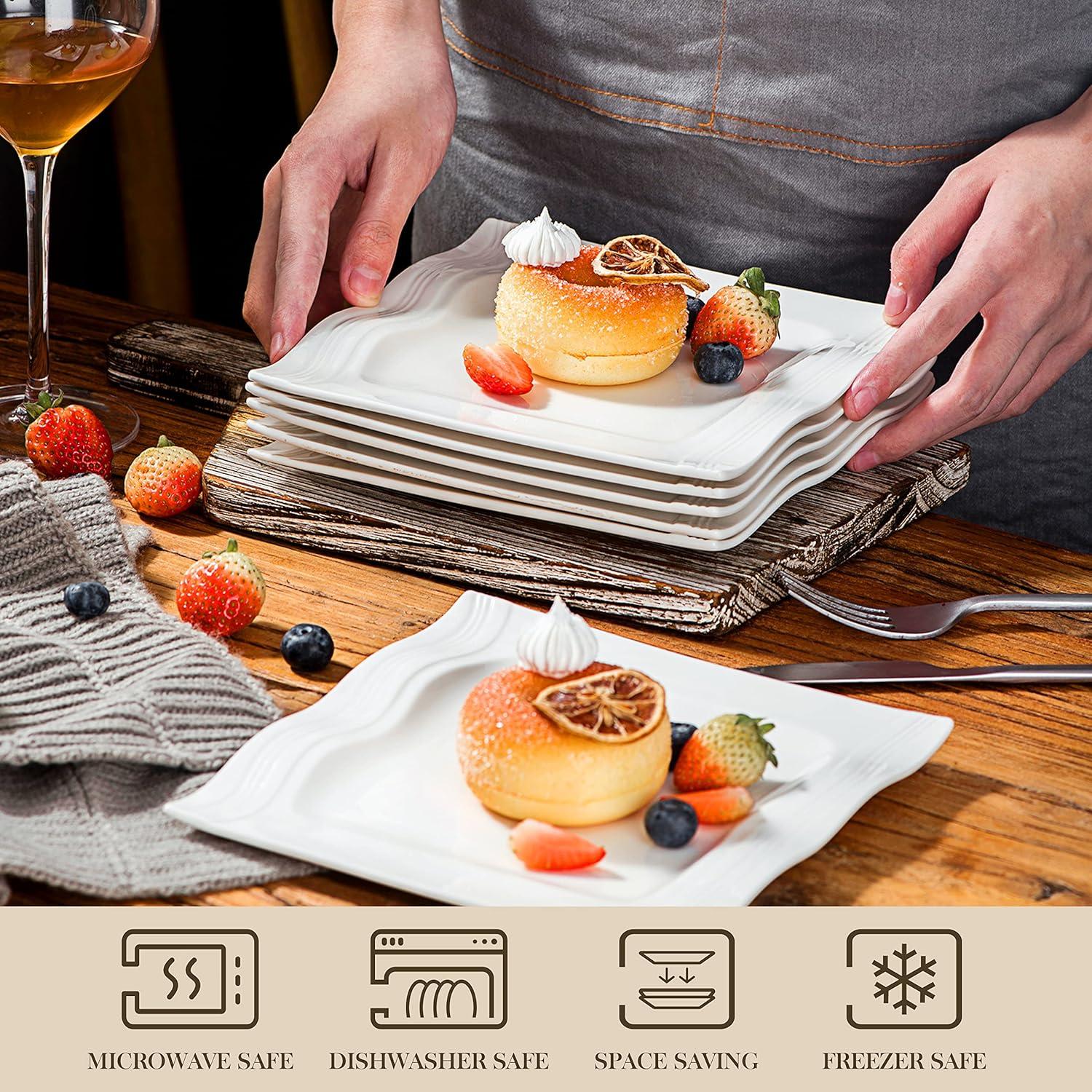 MALACASA Mario Porzellan 6-teilig Set Cremeweiß Dessertteller